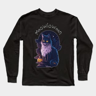 Meowloween Black Cat & Pumpkin - Happy Halloween! Long Sleeve T-Shirt